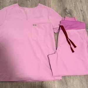 Figs Dusk Scrub Top and Pants Set with Burgundy Drawstring